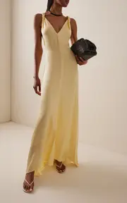 [BONDI BORN] Ardea Twist-Shoulder Hammered-Satin Maxi Dress