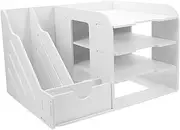 ARTIBETTER White File Organizer Multi Desktop Storage Rack for Papers Documents and Supplies Design for Office Classroom and Home Use Stylish Minimalist Desktop Organizer