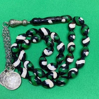 33 islamic black kuka prayer beads worry beads tasbih komboloi handmade inlayed