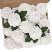 White Artificial Flowers 25pcs Fake Flowers with Stems for DIY Wedding Brides...