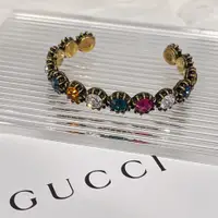 在飛比找PopChill優惠-[二手] GUCCI 古馳 復古金 虎頭彩鑽 C型開口手環/