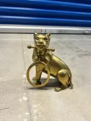 Vintage Brass Bull Dog Oval Picture Frame Figurine Decorative Sculpture