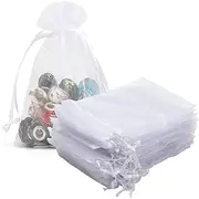 Hwceo Organza Gift Bags 50 Pcs Drawstring 4x6 inch White for Baby Shower,Girl Birthday,Mom Party Favors,Wedding,Bridal Shower,Valentines Day,Xmas,Bulk Sheer Fabric Mesh Tulle Sachet for Jewelry,Candy