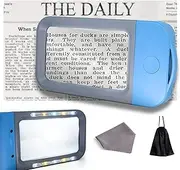 VOCA Magnifying Glass with Light, 3X Large Rectangle Reading Magnifier with 10 LEDs for Seniors with Macular Degeneration, Newspaper, Books, Small Print, for Low Visions (Blue)