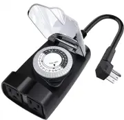 G-Homa 24 Hour Mechanical Outdoor Timer Outlet, Outdoor Timer for Lights-15A