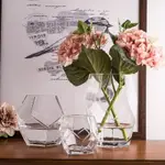 手工 時尚簡約玻璃花瓶幾何花瓶透明 工藝品燭臺簡約手工裝飾擺件