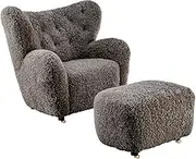 Valencia Misty Sheepskin Accent Chair - Genuine Coffee-Colored Sheepskin Upholstery, Solid Wood Frame, Plush Comfort, Modern Organic Design Living Room Chair