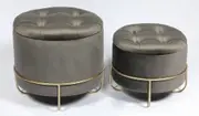 Circular storage ottomans set of 2 charcoal velvet