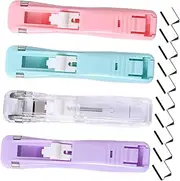 HOMSFOU 1Set Portable No Trace Document Stapler Macaron Colors Pink Mint Green Lavender Purple Transparent White with Clips Convenient Office Stapler for Daily Use
