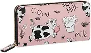 [TropicalLife] Wallets for Women Funny Cow Pattern Multi Card Case Wallet with Zipper Pocket Organizer Long Wallet Large Capacity Lightweight Ladies Purse, Multi, Leather Zipper