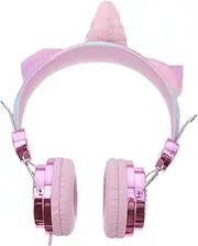 NUOBESTY Adorable Unicorn Headphones for Over Ear Headset with Pull Cable Rhinestone Design for Music Videos Games