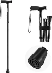 VEVOR Walking Cane for Man Woman, Folding Walking Stick with 5-Level Adjustable Height & Anti-Slip Rubber Tip, Lightweight and Portable Aluminum Mobility Walking Aid for Seniors Adults, 220LBS Loading