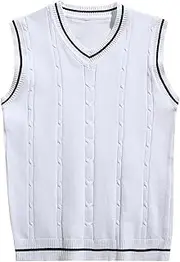 [Generic] Men's Sleeveless Sweater Vest V Neck Striped Cable Knit Sweater Vest Winter Warm Outdoor Sports Pullover Vest