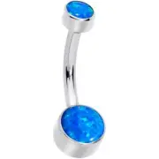 14G IMPLANT GRADE TITANIUM INTERNALLY THREADED BLUE OPAL STONE BELLY BUTTON RING