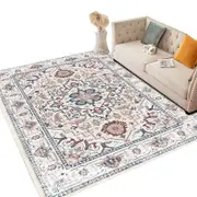 Catzon Washable Carpet Vintage No Shedding Low Pile Rug for Living Room-White