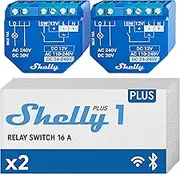 Shelly Plus 1 | WiFi & Bluetooth Smart Relay Switch | Home Automation | Alexa & Google Home Compatible | iOS Android App No Hub Required Lighting Control DIY Remote Control Garage Door (2 Pack)