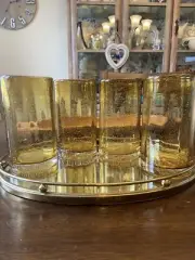 New VTG Set Of 4 hand blown Glass tumblers Amber By Glass Artist Robert William