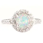 1.40Ct Natural Australian Opal & IGI Certified Diamond Ring In 14KT White Gold