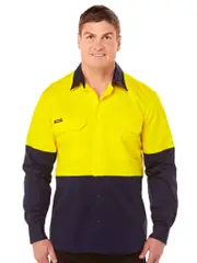 King Gee Stretch Hi-Vis Yellow & Navy Shirt