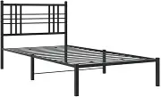 vidaXL King Single Metal Bed Frame with Headboard - Black, Powder-Coated Steel Construction, Supportive Slats, 106x203 cm