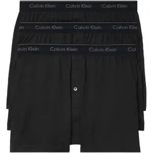 【Calvin Klein 凱文克萊】CK 男士純棉經典針織平角內褲 前開式鈕扣 四角褲 內褲 黑色(3件組)