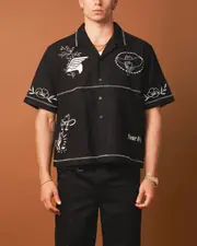 [404] 404 Frontier Embroidered Button Up Shirt Black - Size S S Black