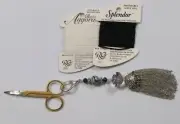 Smoke Gray Black w/ Chain Tassel Fob & Vintage Gold Plated Embroidery Scissors
