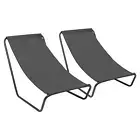 2x Matt Black/Black Folding Beach Loungers Outdoor Garden Camping Sun Chair