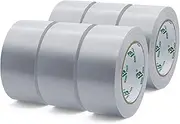 6 Rolls Heavy Duty Silver Duct Tape, Easy Tear Gaffer Tape, Cloth Duct Tape for Industrial, Office Use, General Purpose, 48mm x 30m Per Roll, No Residue,Waterproof， BOMEI PACK