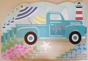 4 NEW VINYL PLACEMAT SUMMER GONE TO THE BEACH PICK UP TRUCK LIGHTHOUSE FOAM BACK