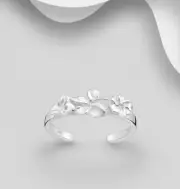 TJS 925 Sterling Silver Toe Ring Triple Frangipani Hawaiian Flower Adjustable
