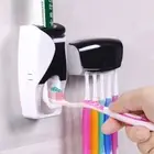 Plastic Automatic Toothpaste Dispenser Toothbrush Storage Rack Bathroom