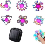 Set of 7 Fidget Spinners, Metal, Finger Spinner for Children and Adults, Anti-Stress Toy with Storage Bag, Boys and Girls