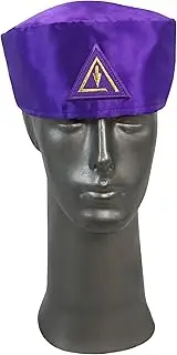 [MASONIC HUB] Cryptic Masons Purple Satin Cap with Embroidered Symbol, Leather Sweatband & Name Slot – Handmade Regalia Hat
