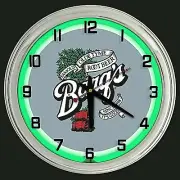 16" Barq's Root Beer Sign Green Neon Clock Man Cave Bar Garage Gift Barqs