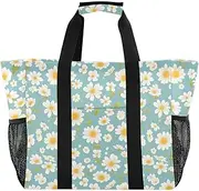 [sanluoli] Tote Bag Foldable Beach Tote Sandproof Canvas Canvas Laundry Bag, Blue White Daisy, 1 size