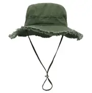 Womens Cotton Sun Hat Floppy Wide Brim Bucket Hat Foldable One Size Army Green