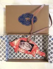 JOHN ROBSHAW Orange Ivory Fabric Floret Turtle Luggage Tag NIB