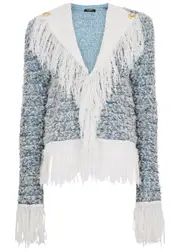 Balmain Fringed Tweed Jacket - Blue - 36 (UK8 / S) 36 (UK8 / S)