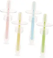 Ipetboom 1set Toothbrush Silicone Oral Cleaner for Newborns with Suction Base Ergonomic Handle for Soft Bristle Design 4pcs