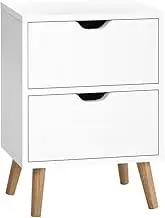 Bedside Table Storage Nightstand Organiser Bed End Side Cabinet 40cm x 30cm x 50cm Small Narrow Desk for Bedroom, Living Room and Hallyway (White 2 Drawers)