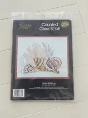 Golden Bee CONCH SHELL Counted Cross Stitch With Frame 10” X 8” Kit #60384 NOS