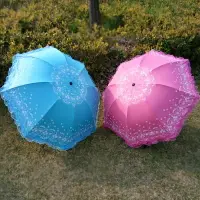 在飛比找樂天市場購物網優惠-創意蕾絲花邊黑膠防曬晴雨傘女兩用遮陽防紫外線太陽傘三折疊學生