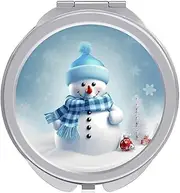 RTSEBVN Travel Makeup Mirror Portable Pocket Mirror Foldable Cute Snowman Printing Compact Mirror for Women Gifts