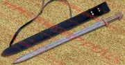 Full Tang Damascus Viking King Sword of Ragnar & Bjorn with Leather Sheath