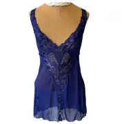 Blue sheer lace mesh babydoll cami intimates sleepwear sexy lingerie NWT