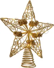 Kurt Adler 11.75-Inch 30 Fairy Light Gold Star with Pinecones Treetop Tree Toppe