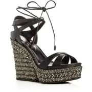Sergio Rossi Bilbao Black Leather Espadrille Wedge Sandals Size EU 38.5 NEW $875