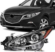 SCITOO Headlight Assembly Fit 2014-2016 For Mazda 3 Sport Sedan Black Housing Amber Reflector Left Side Headlight BPW1510L0