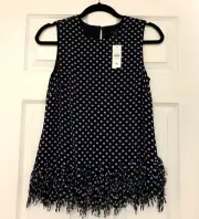 NWT Ann Taylor Polka Dot Fringe Top Tank Navy Holiday Party XS 00 0 2 Parisian